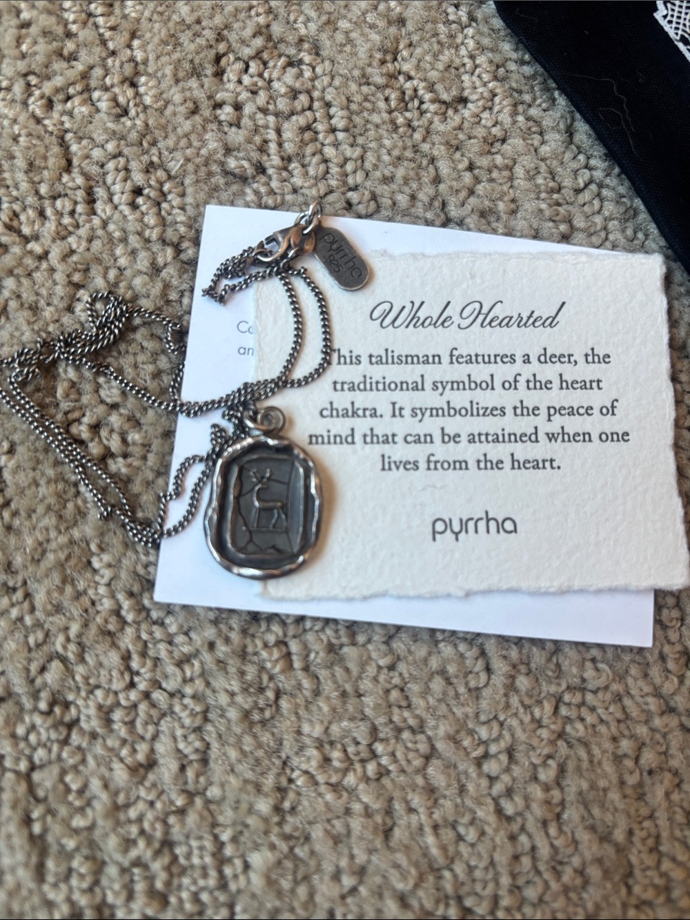 Pyrrha ‘Whole Hearted’ Deer Talisman Necklace in Antique Silver